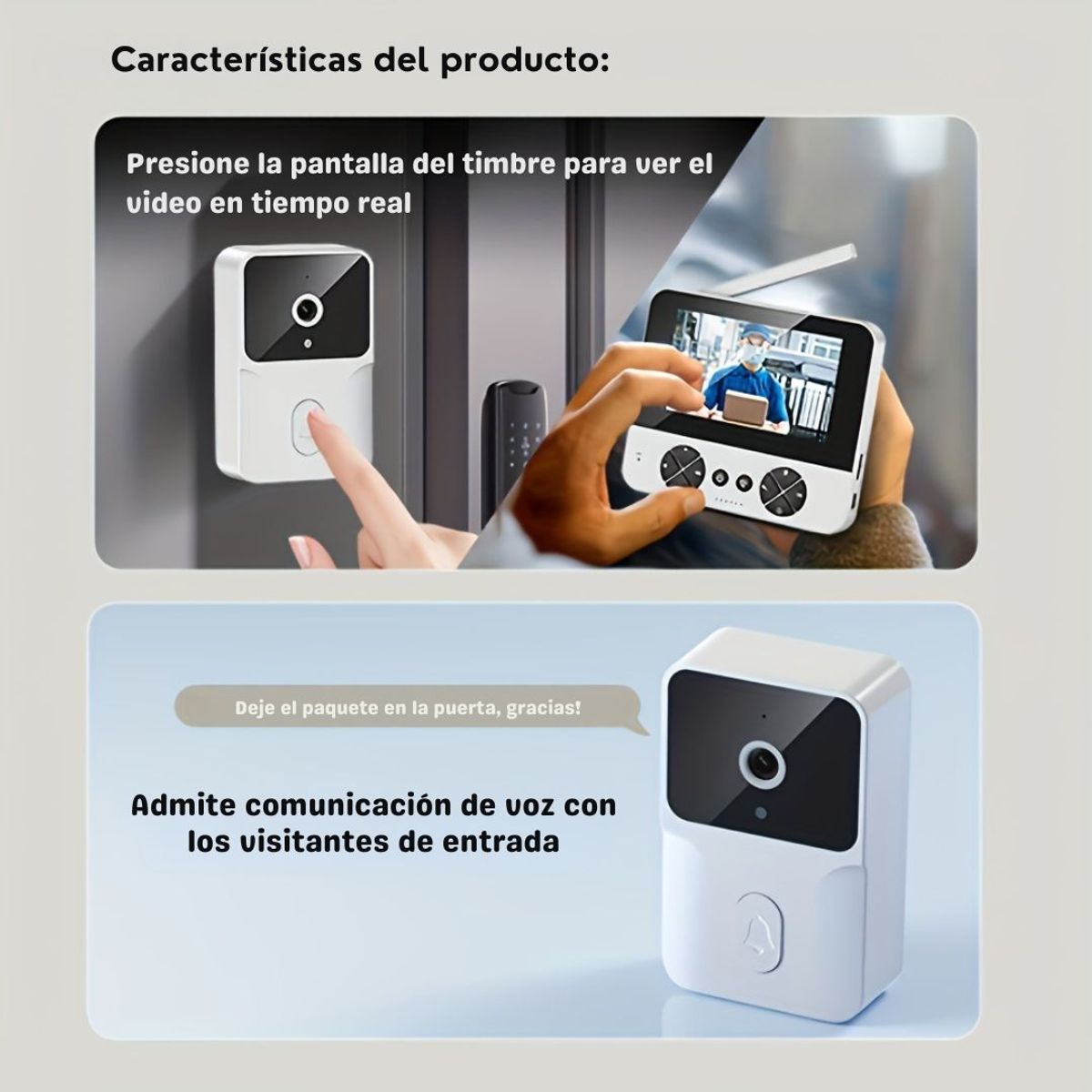 GENERICO - Timbre con Cámara HD y Pantalla Inalámbrica 43” con Visión Nocturna y Audio Bidireccional