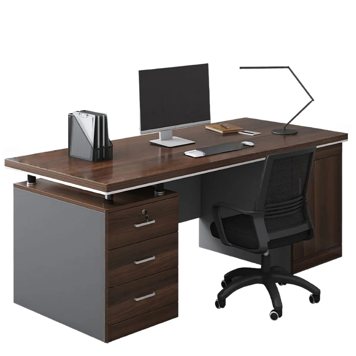 QUICK - Escritorio Moderno Con Cajoneras 140x60x77cm Para Oficina