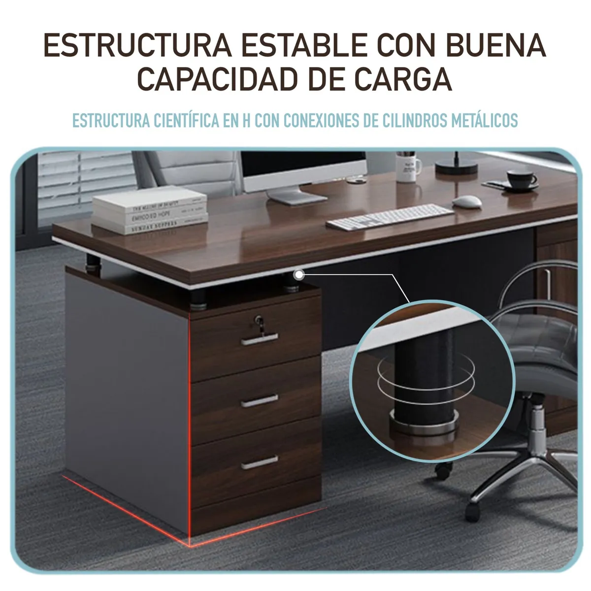 QUICK - Escritorio Moderno Con Cajoneras 140x60x77cm Para Oficina