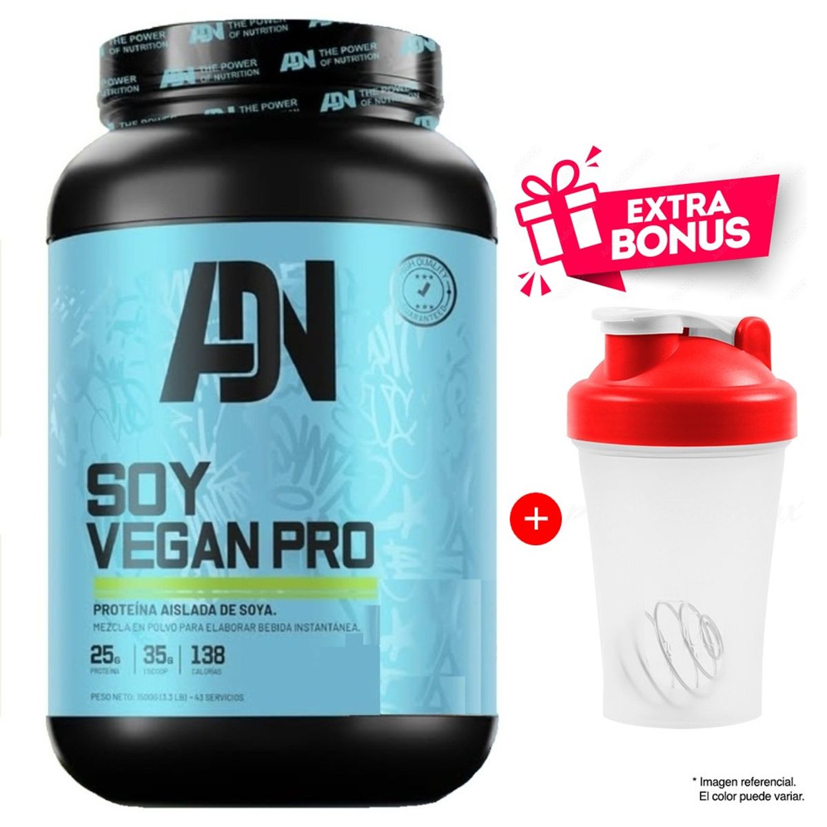 ADN - Proteína Adn Soy Vegan Protein 1.5 kg Chocolate Shaker