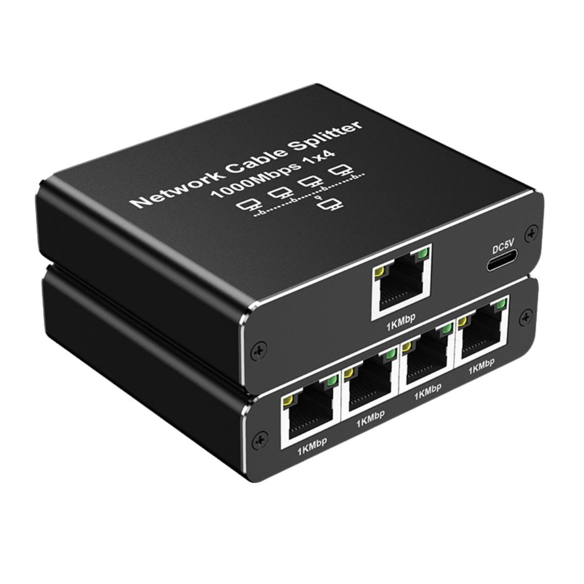 GENERICO - Divisor de Red RJ45 1x4 Gigabit con Alimentación USB Tipo C