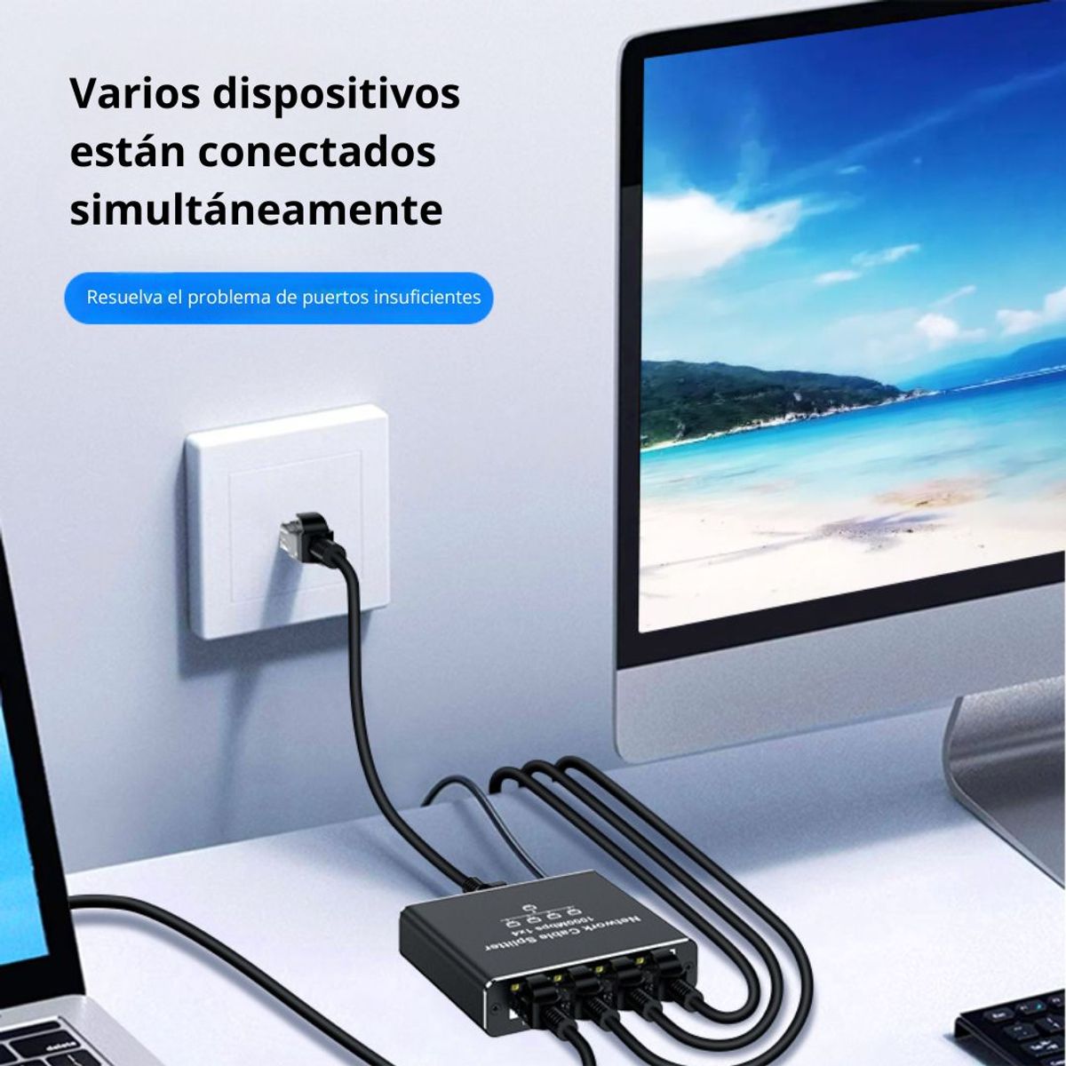 GENERICO - Divisor de Red RJ45 1x4 Gigabit con Alimentación USB Tipo C