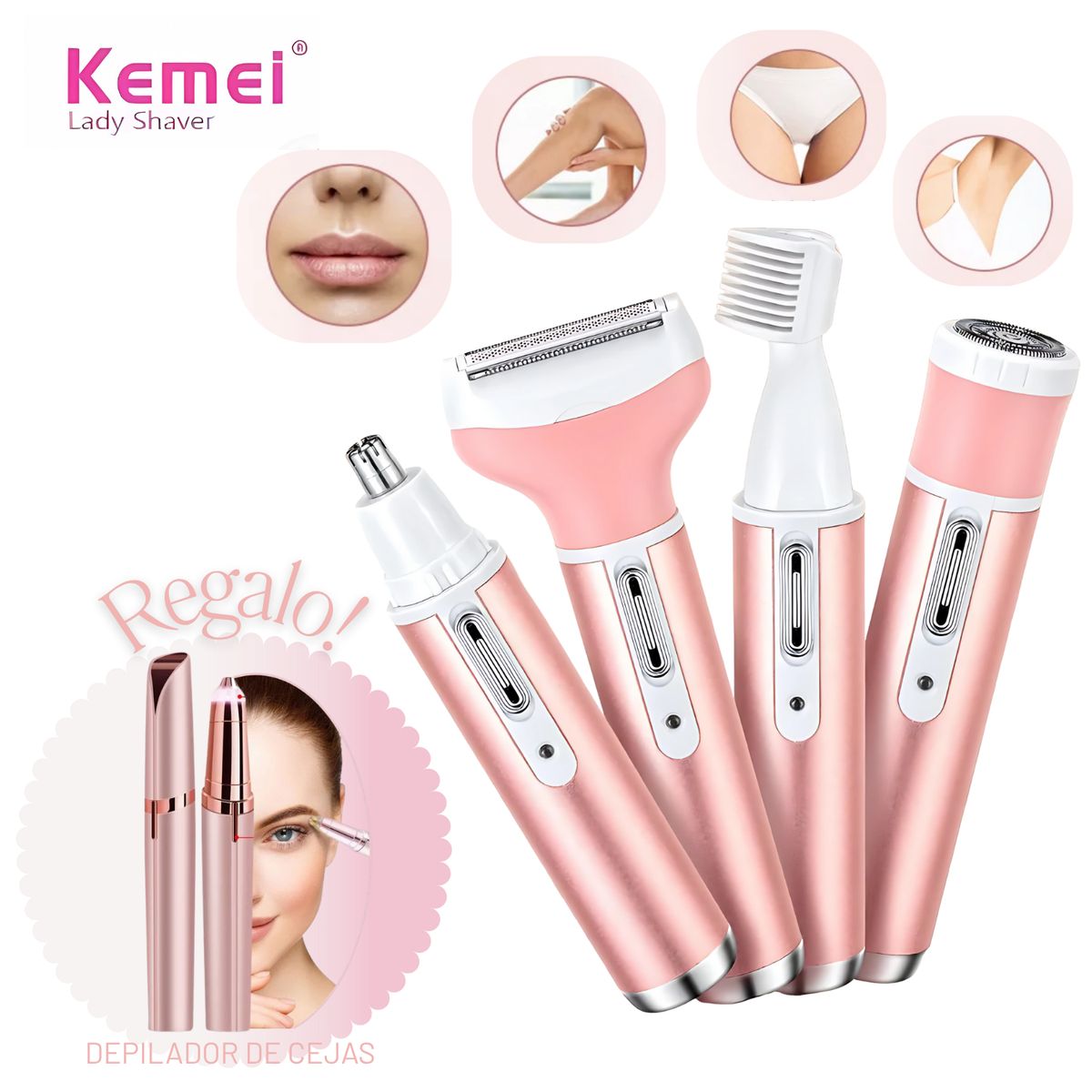 KEMEI - KIT Afeitadora Corporal Para Mujer 4 en1 KEMEI  + Regalo
