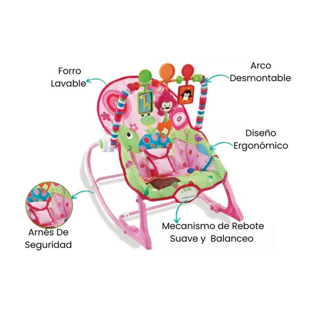 GENERICO - Silla Mecedora Vibradora Musical Relajante Reforzada para Bebé Niña
