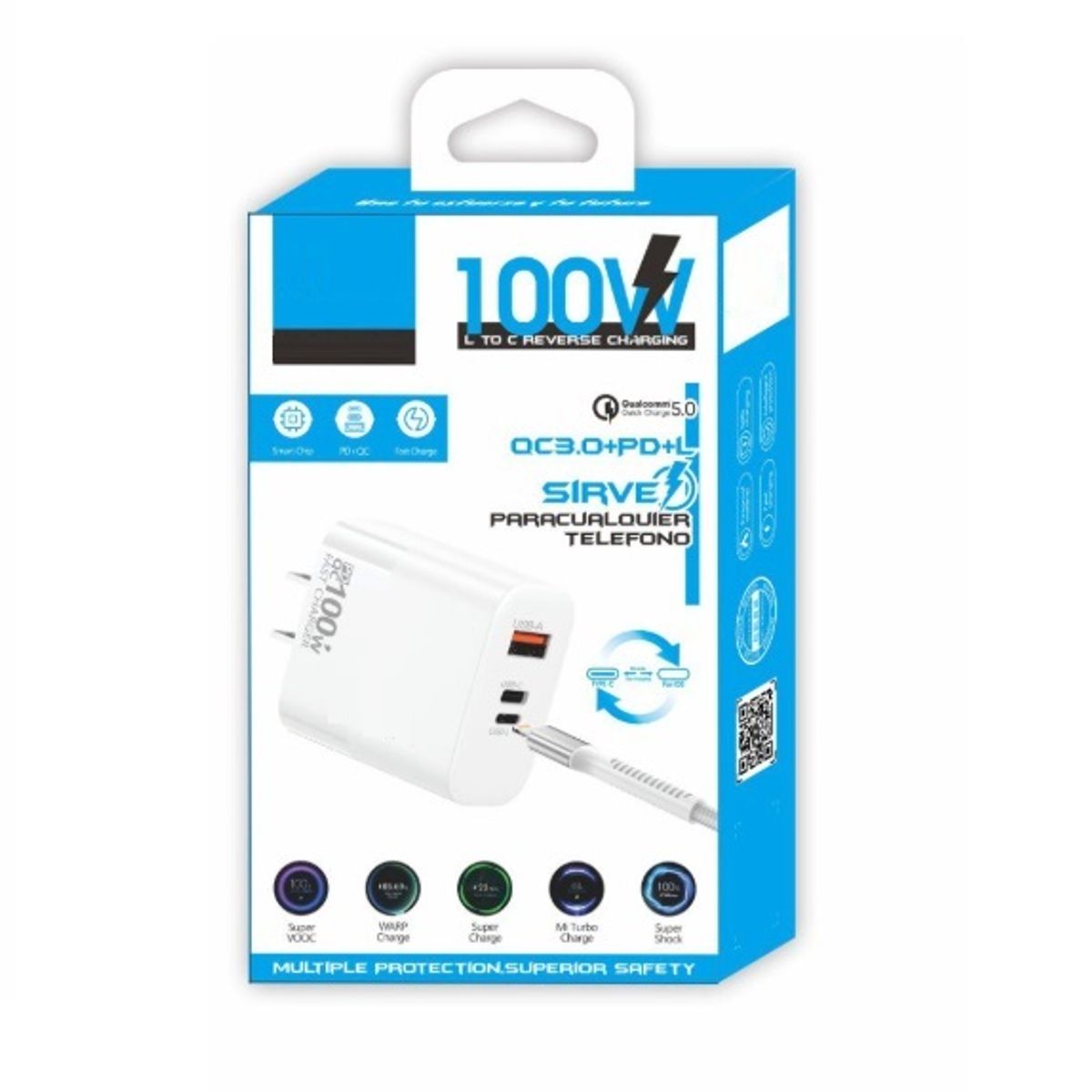 XCLUSIVE - Cargador Rapido 100watts Smartphone Laptop Macbook iPad Negro