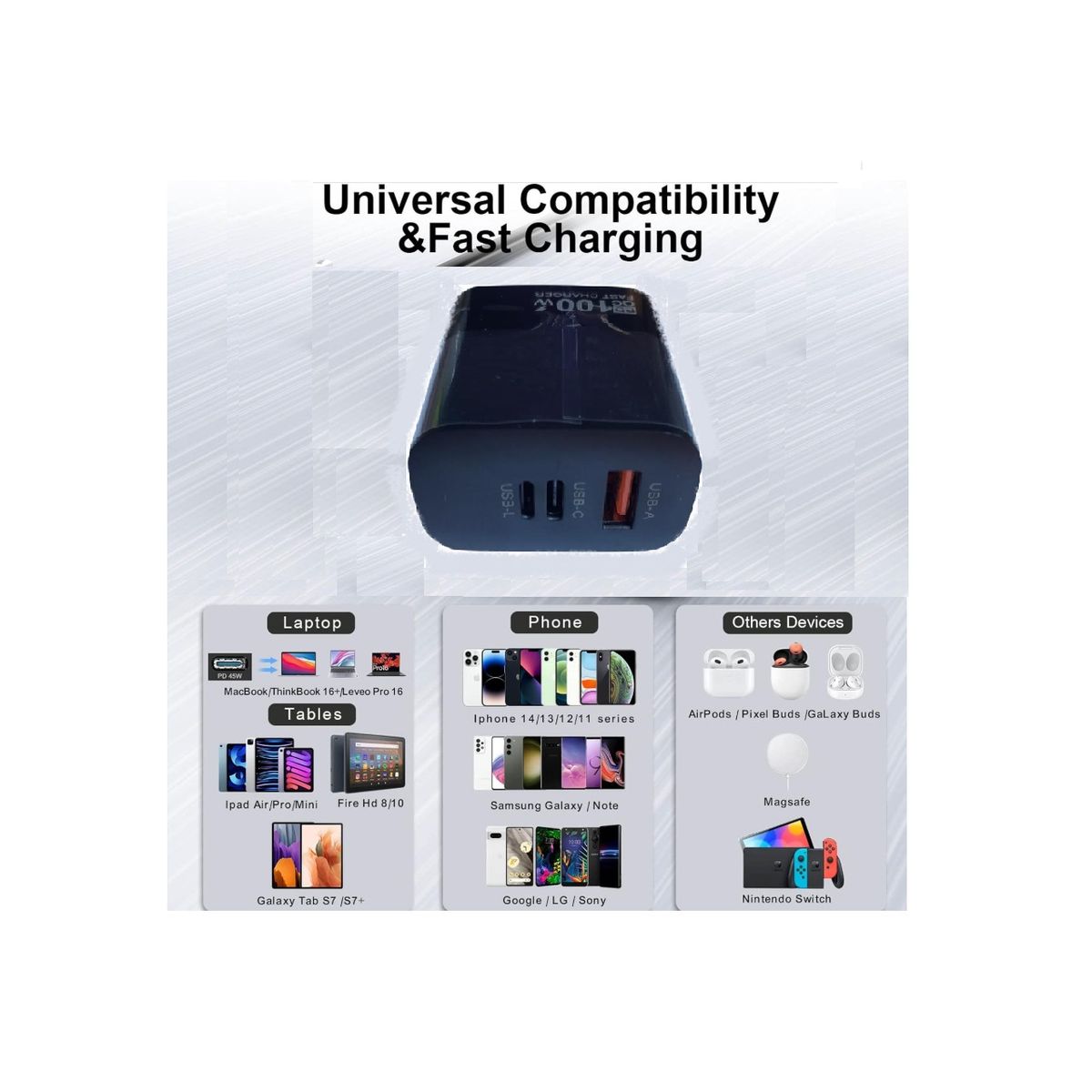 XCLUSIVE - Cargador Rapido 100watts Smartphone Laptop Macbook iPad Negro