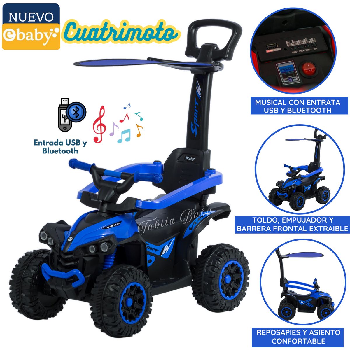 EBABY - Carrito para Niños Musical con Luces y Sombrilla Azul