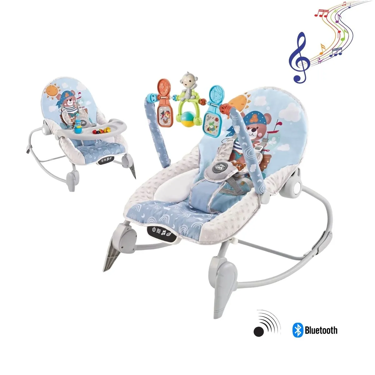 GENERICO - Silla Mecedora Musical Osito Bluetooth y Mesita para Comer