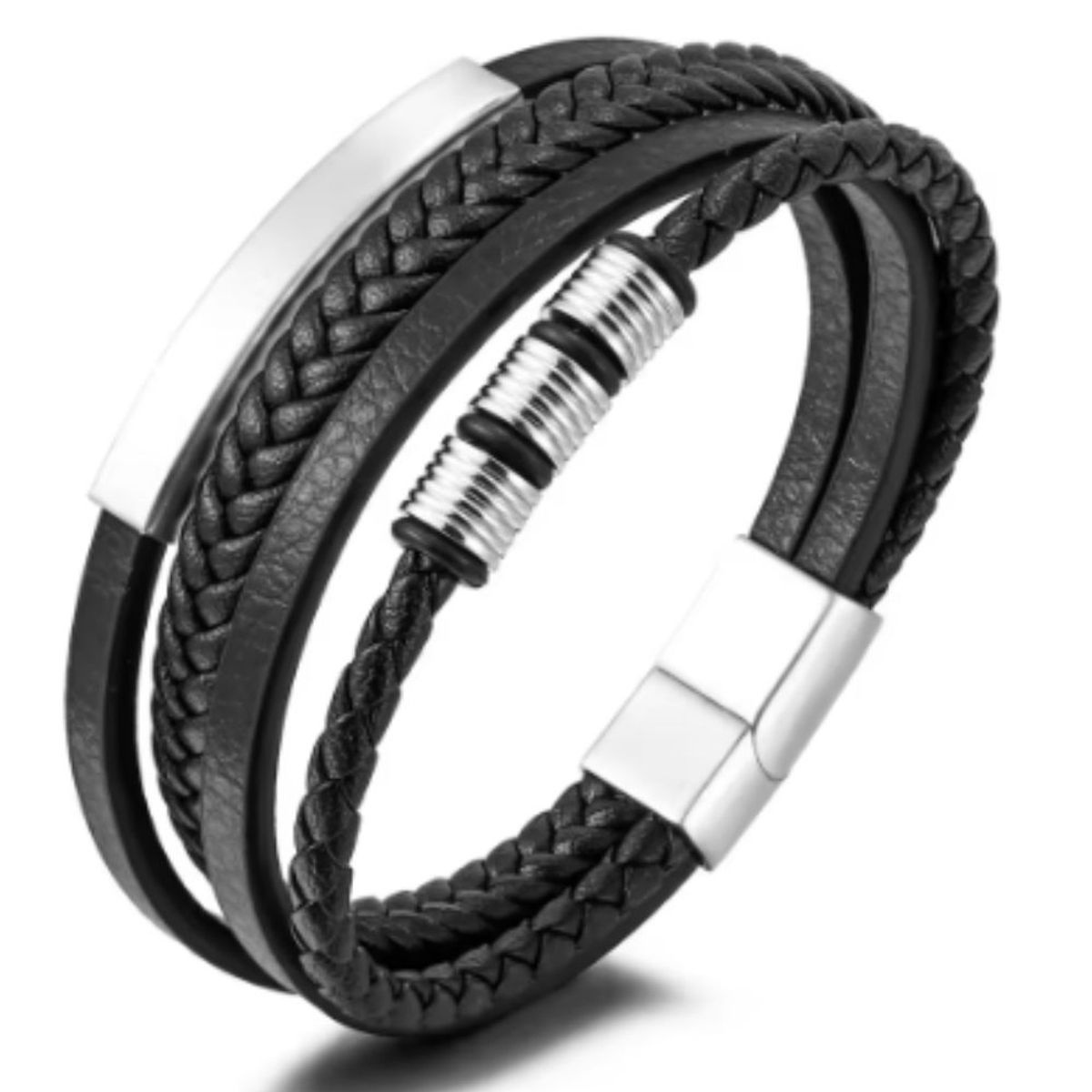 GENERICO - Pulsera clásica de cuero para hombre combinación multicapa