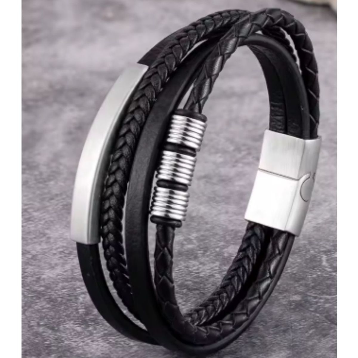 GENERICO - Pulsera clásica de cuero para hombre combinación multicapa