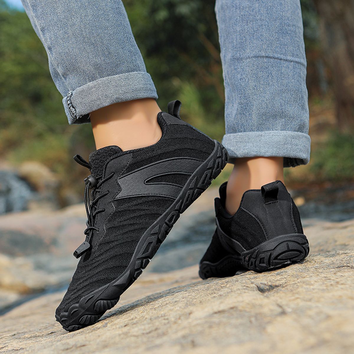 TIOZONEY - Zapatos de montaña antideslizantes para exteriores-Negro