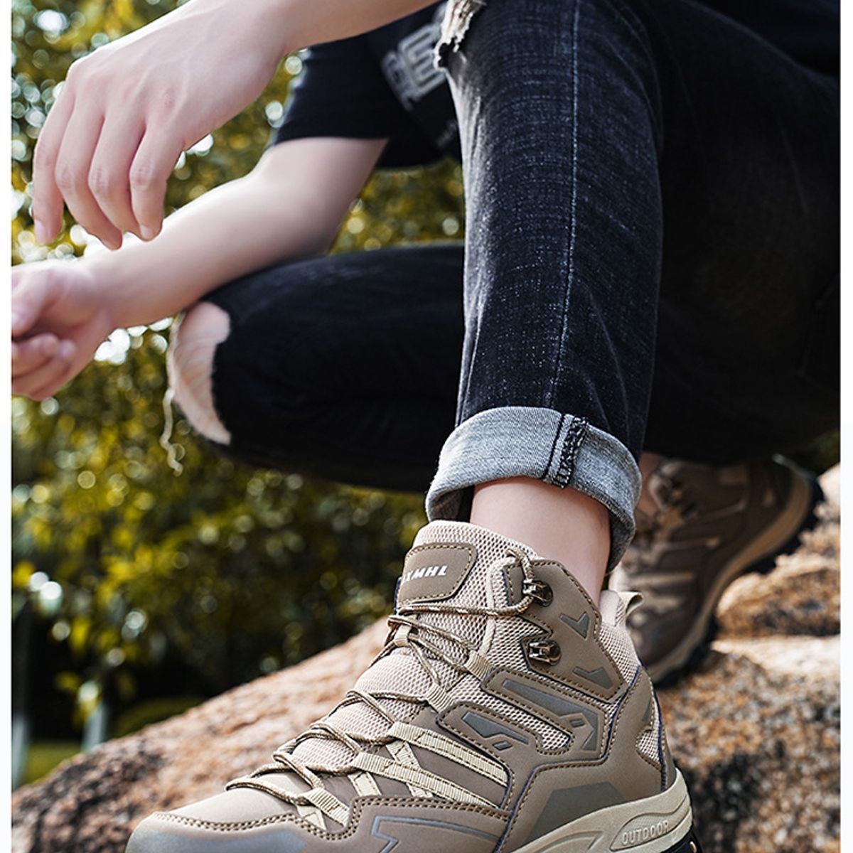 TIOZONEY - Zapatos de montaña para exteriores-Marrón