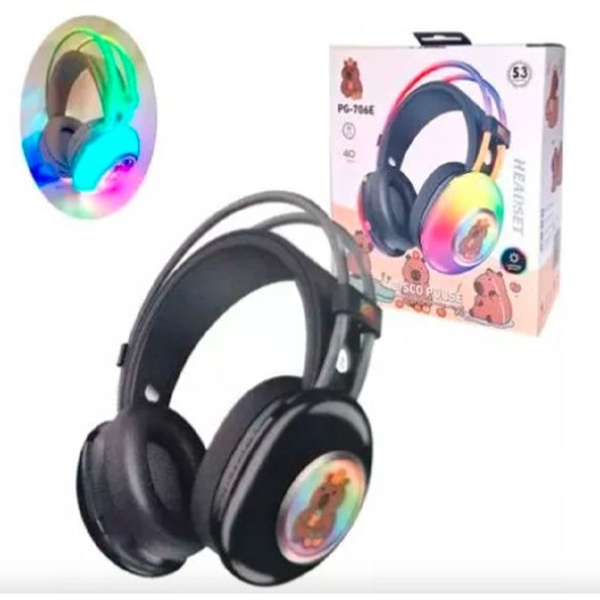 GENERICO - Audifono   Bluetooth Con Luz Rgb  vincha NEGRO