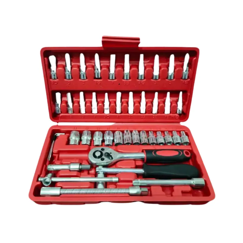 GENERICO - Juego de Herramientas 46 Piezas con Estuche y Dados 1/4 Acero Cromado