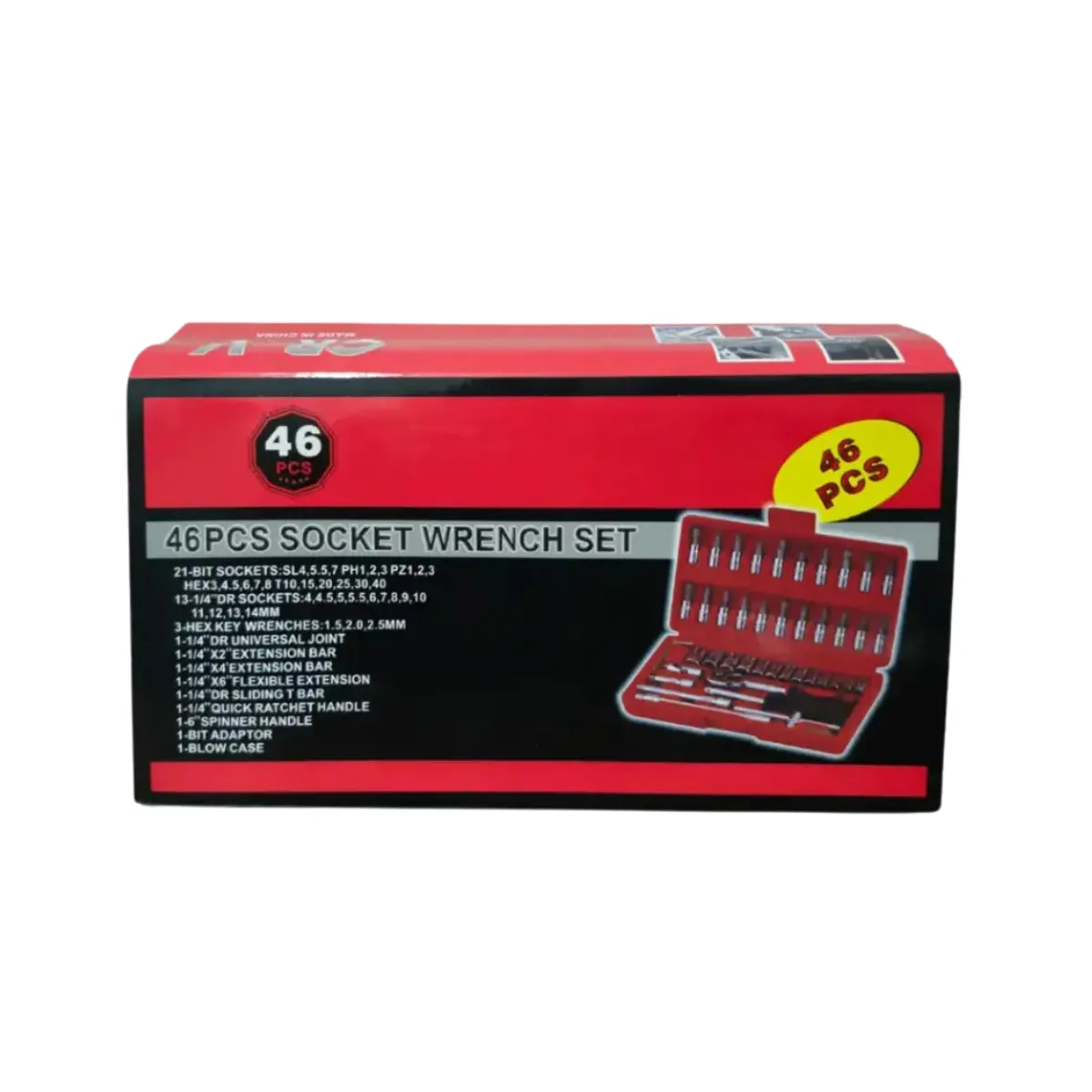 GENERICO - Juego de Herramientas 46 Piezas con Estuche y Dados 1/4 Acero Cromado