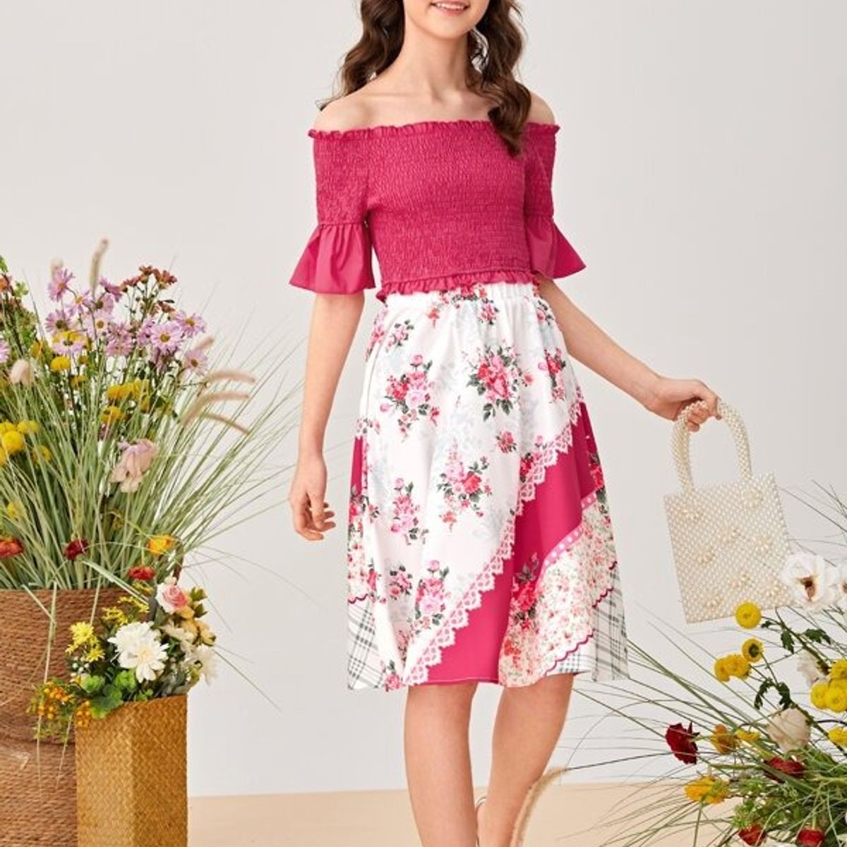 TAIS PRINCESS - Conjunto blusa de hombros descubiertos y falda