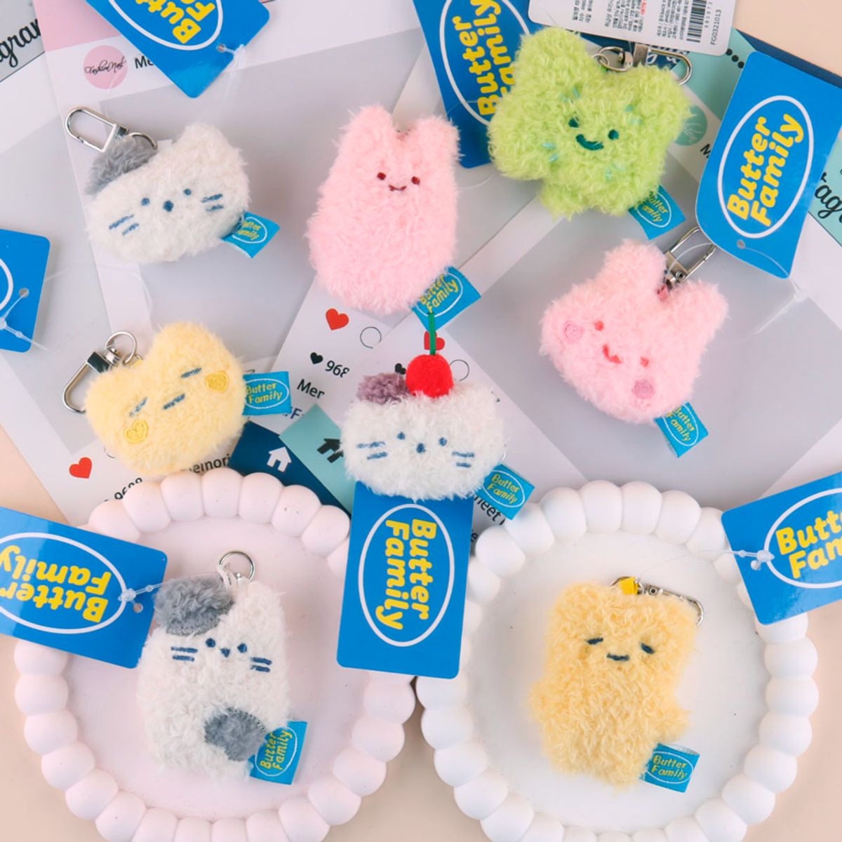 DISEÑO ORIGINAL - Llavero Milk Cat Head With Cherry Butter Family