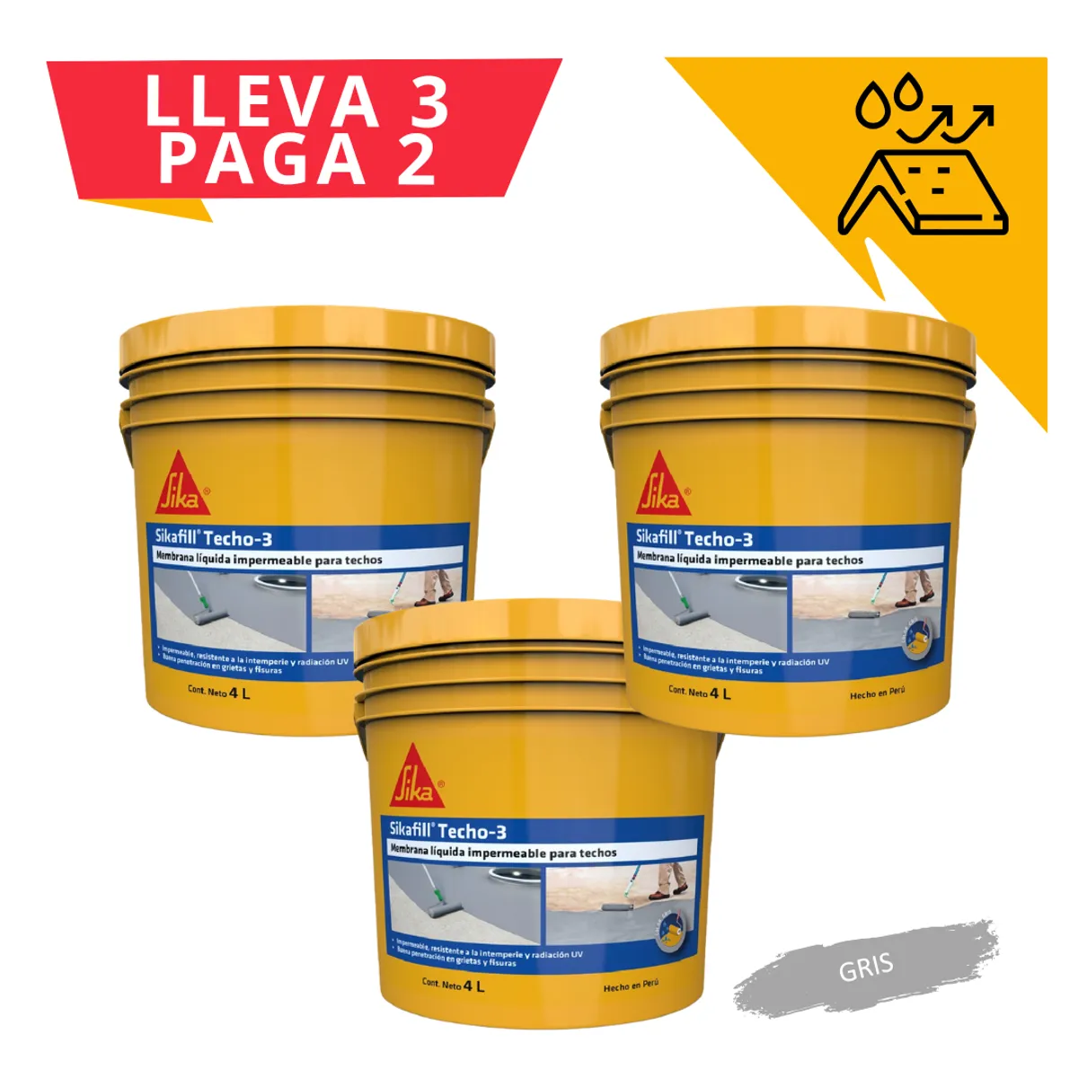 SIKA - 3x2 Impermeabilizante para Techos Sikafill Techo 3 x 4L Gris