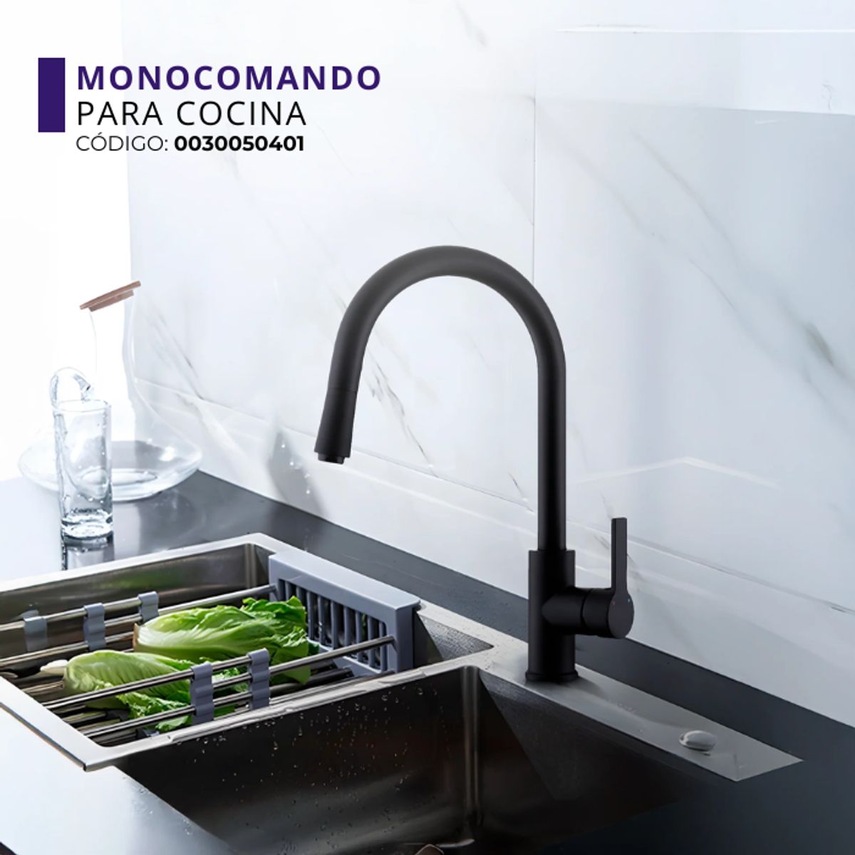 FRATELLI - MEZCLADORA MONOCOMANDO PARA COCINA NEGRO