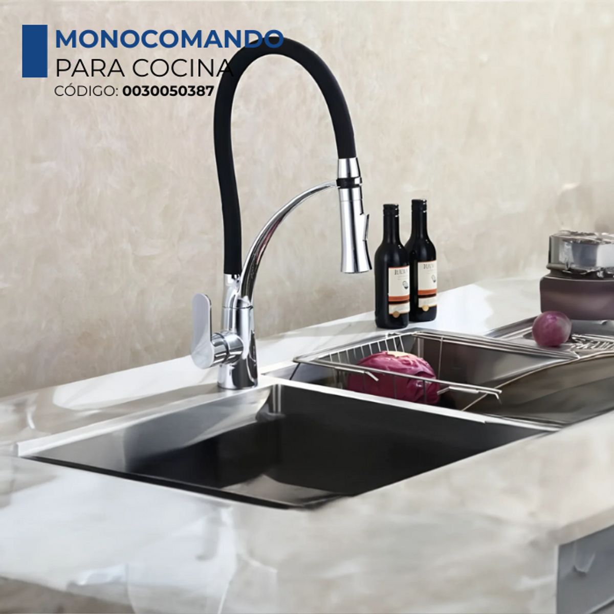 FRATELLI - MEZCLADORA MONOCOMANDO DE COCINA AL MUEBLE DALLAS NEGRO