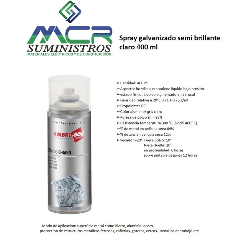 AMBROSOL - SPRAY GALVANIZADO SEMI BRILLANTE CLARO 400ML