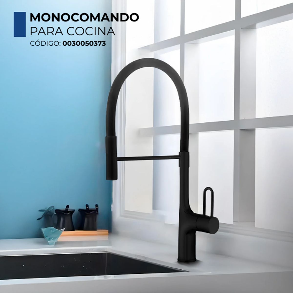 FRATELLI - MEZCLADORA MONOCOMANDO DE COCINA AL MUEBLE DALLAS  NEGRO