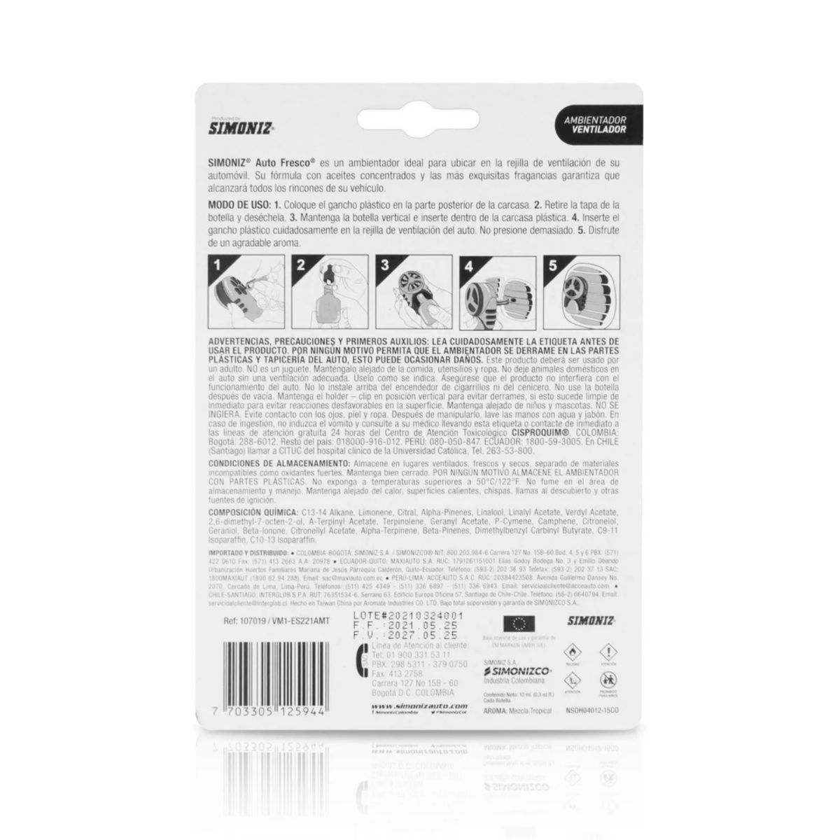 GENERICO - Kit Ambientador para Auto Simoniz Fresco Tropical 10ml