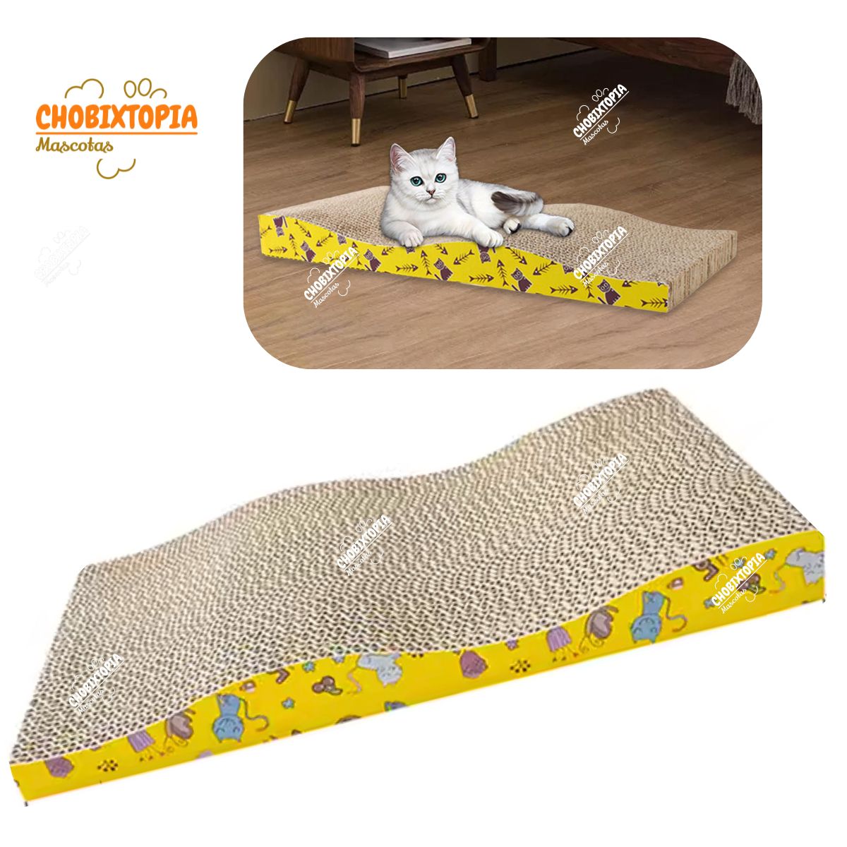 GENERICO - RASCADOR PARA GATOS FORMA ONDEADA DE GATITOS