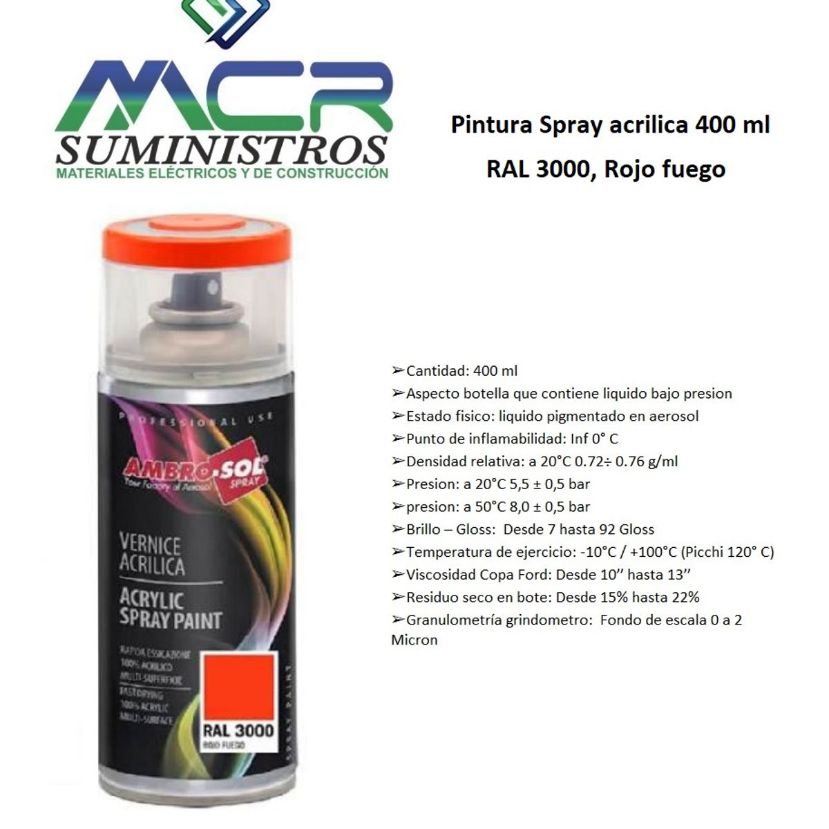 AMBROSOL - PINTURA EN SPRAY ACRILICA 400 ML RAL 3000 Rojo fuego