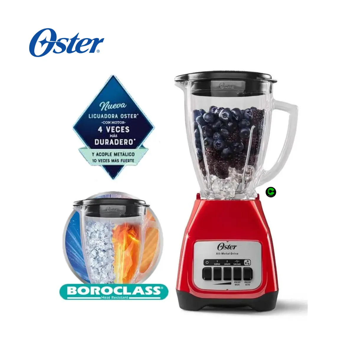 OSTER - Licuadora Oster Vaso de Vidrio Rojo BLSTKAG-RPB
