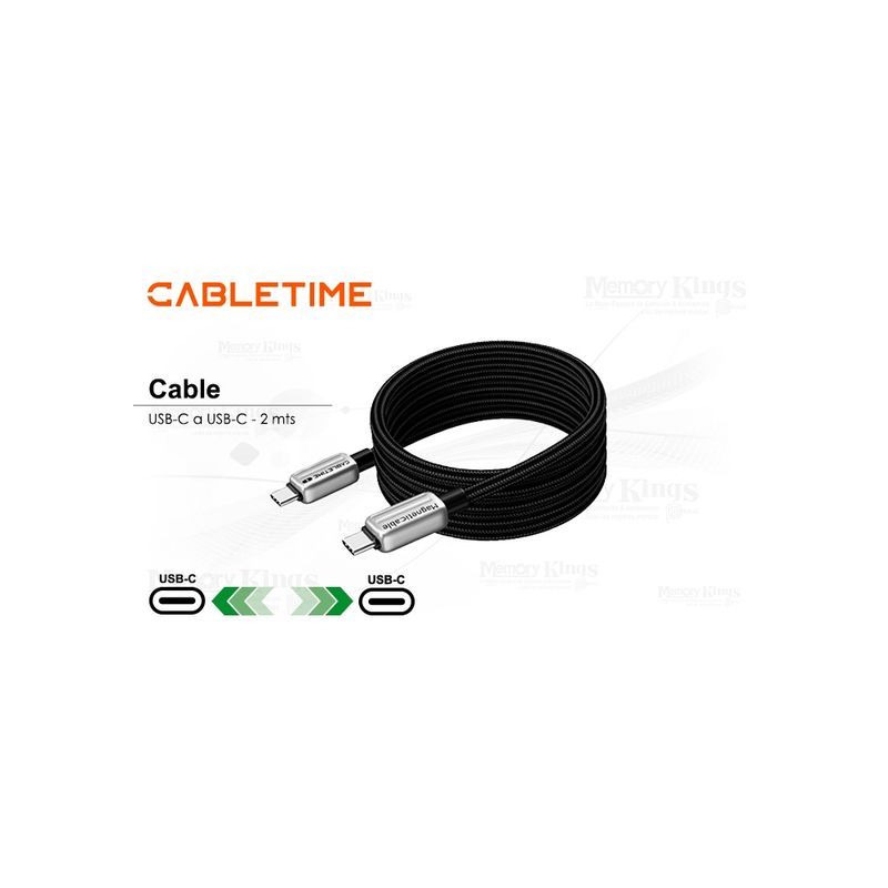 GENERICO - Cable Usb-C A Usb-C 2M Cabletime Cu08L 240W - Carga Rápida Y Compatible Con Dispositivos M