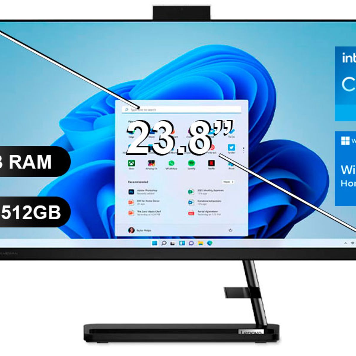 LENOVO - AIO LENOVO IDEACENTRE 3 24IAP7, I5-12450H, 8GB RAM, 512GB SSD, 23.8", W11H (F0GH00VFLD)