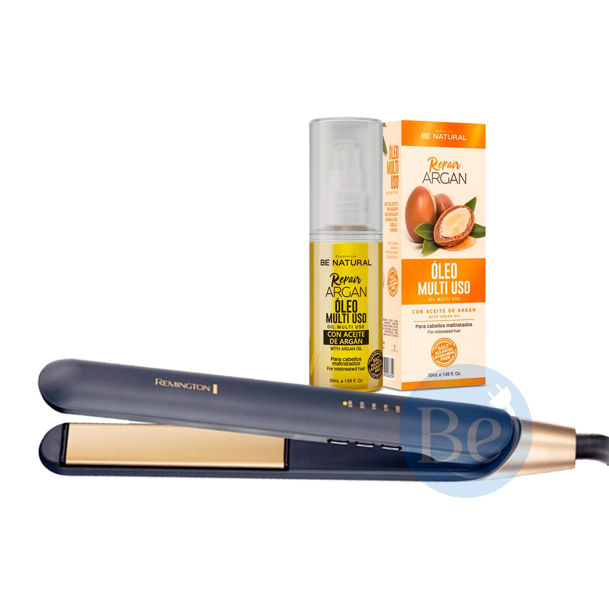 REMINGTON - Combo Alisadora Remington Sapphire Luxe S5805 y Óleo ARGAN Be Natural