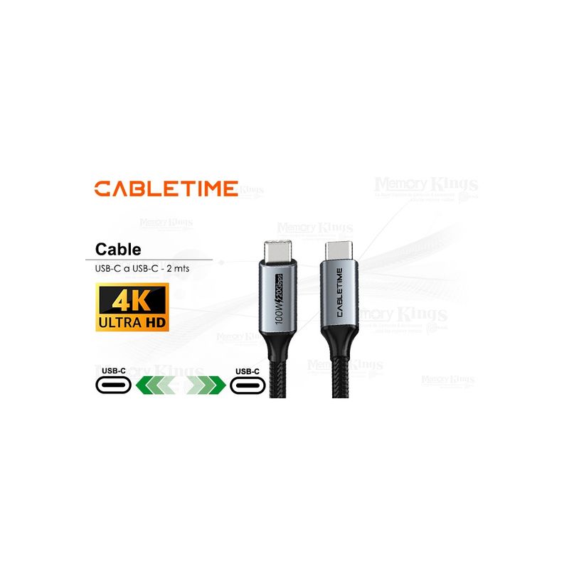 GENERICO - Cable Usb-C A Usb-C 2M Cabletime Cu20L 4K 100W - Alta Velocidad Y Carga Rápida Para Tus Di