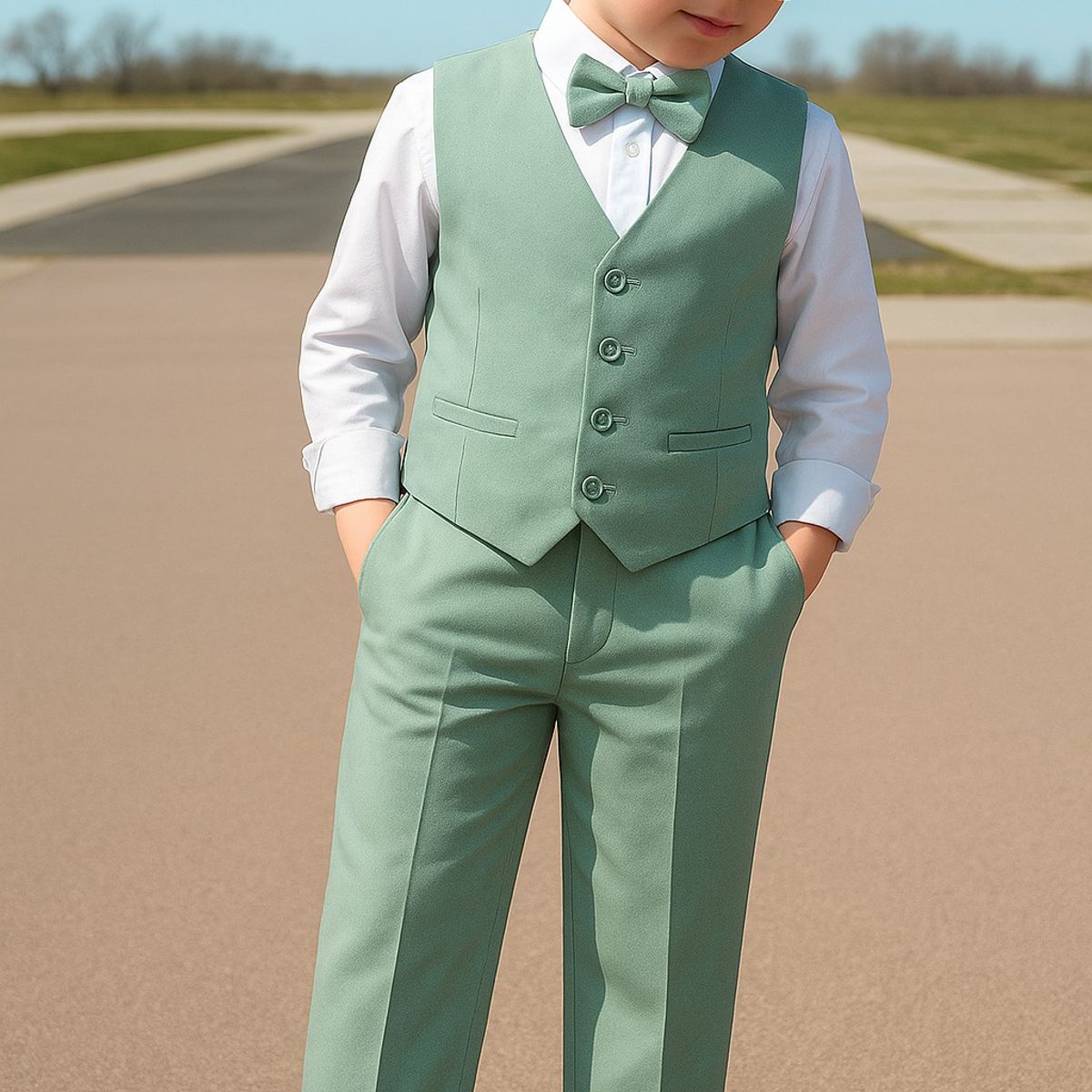 GENERICO - Conjunto pantalón y chaleco verde olivo niño