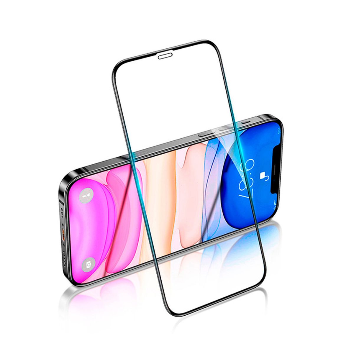 USAMS - Lámina Vidrio Templado para iPhone 12 5.4" marco Negro