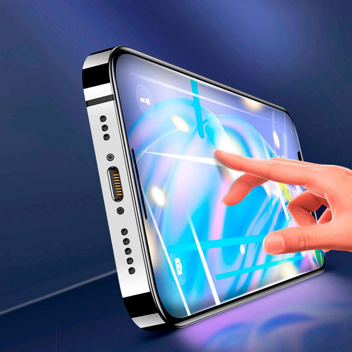 USAMS - Lámina Vidrio Templado para iPhone 12 Max 6.1" marco Negro