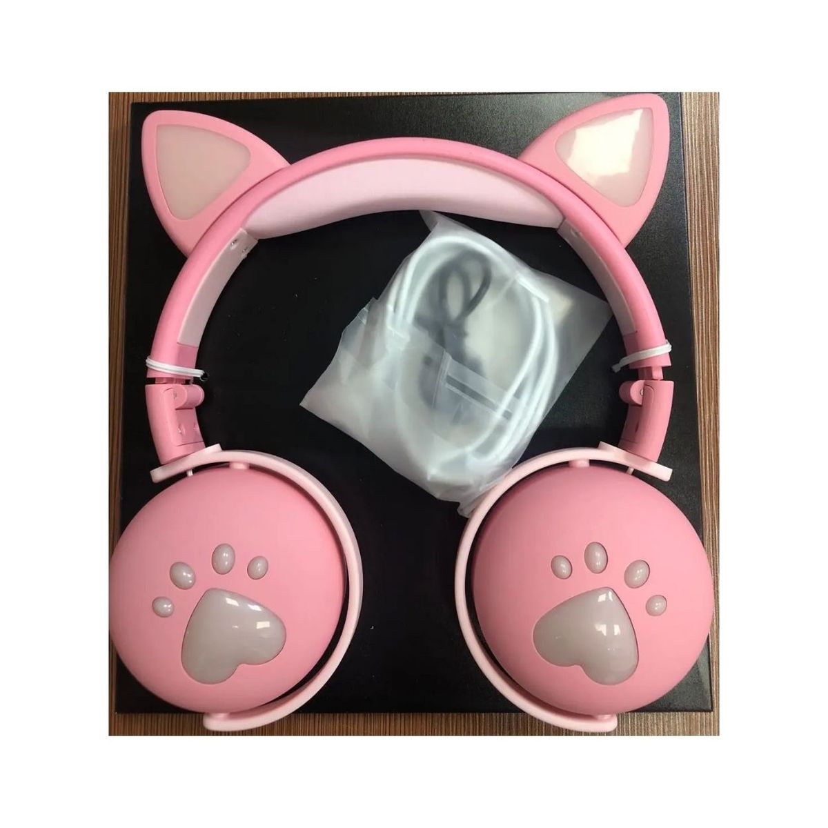 GENERICO - Audífonos Bluetooth Oreja de Gato con Luz LED BK1 Rosado
