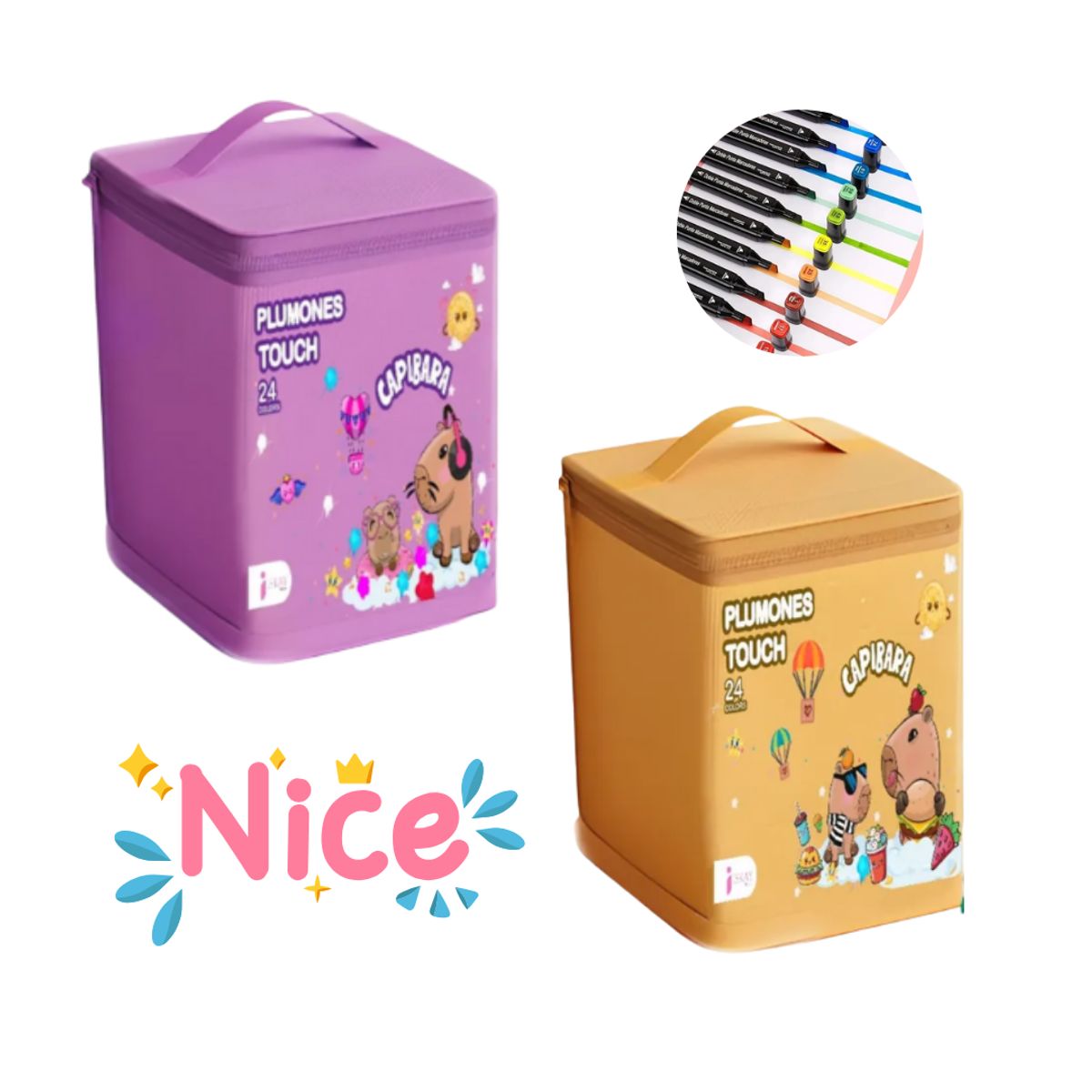 GENERICO - PACK DE 2 SET DE 24 PLUMONES TOUCH ESTUCHE CAPIBARA VARIADO