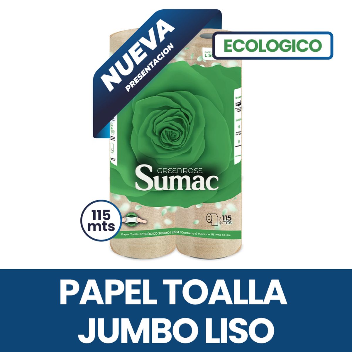 SUMAC - Papel Toalla Jumbo Greenrose Sumac - Pack de 6 Rollos