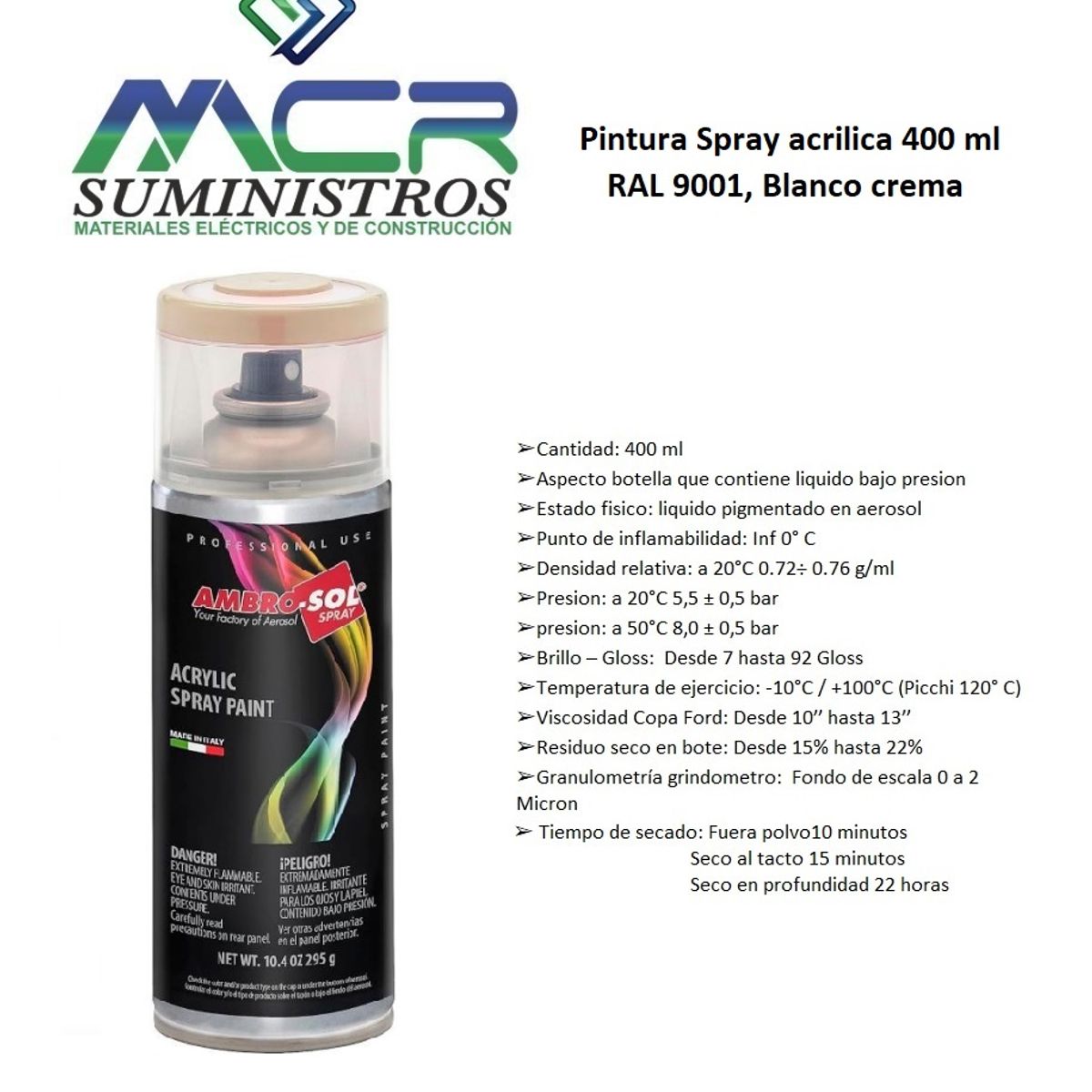 AMBROSOL - PINTURA EN SPRAY ACRILICA 400 ML RAL 9001 Blanco crema