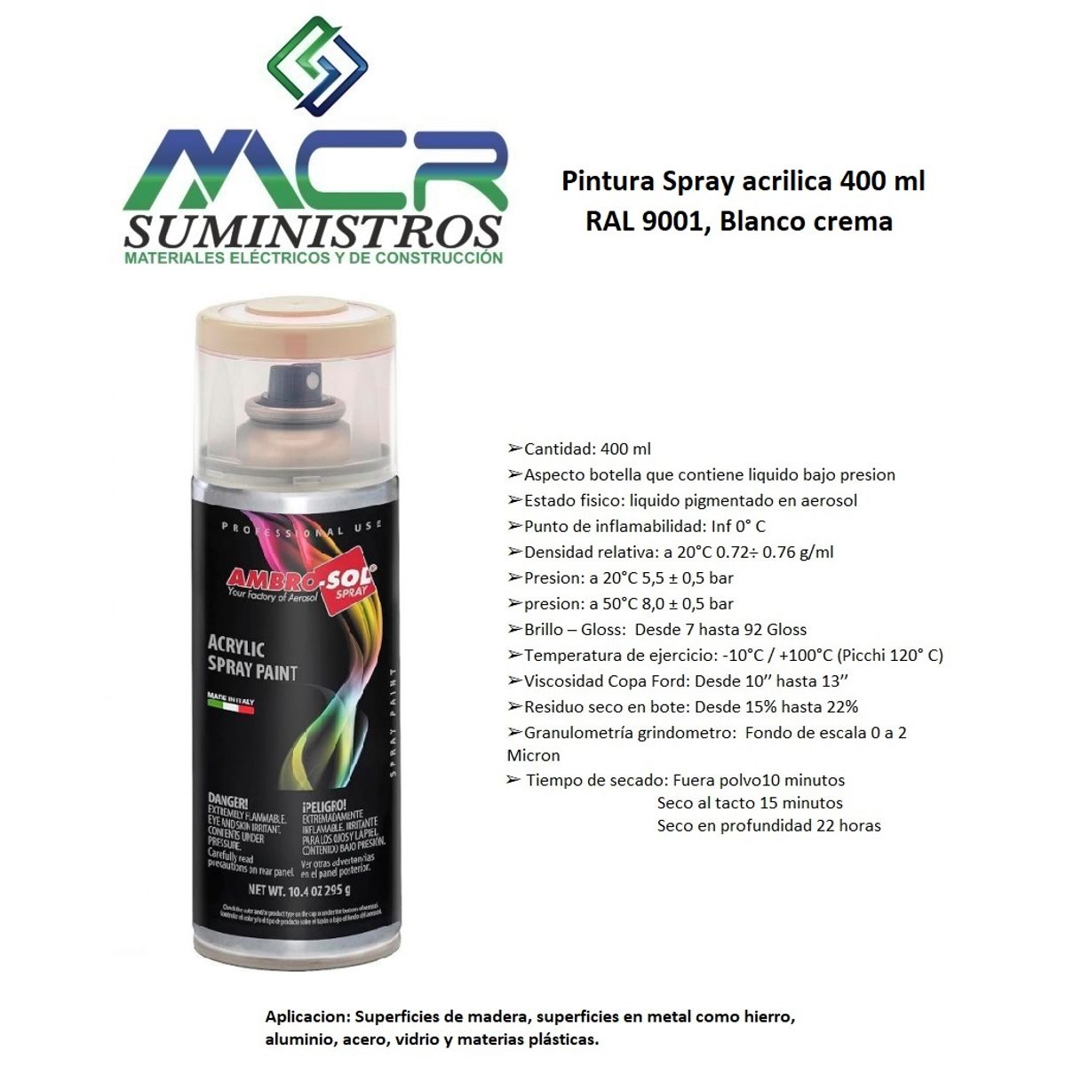 AMBROSOL - PINTURA EN SPRAY ACRILICA 400 ML RAL 9001 Blanco crema