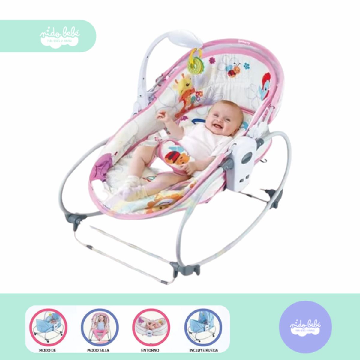 BABY - Silla Mecedora 6 en 1 Musical Rosada