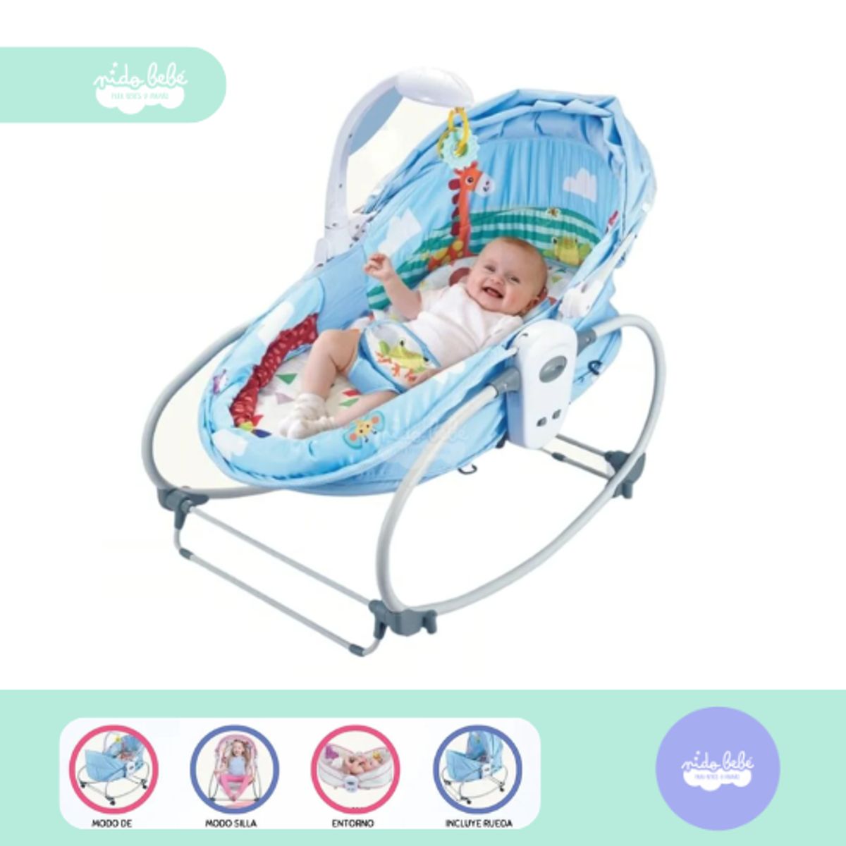 CAM - Silla Mecedora 6 en 1 Musical azul