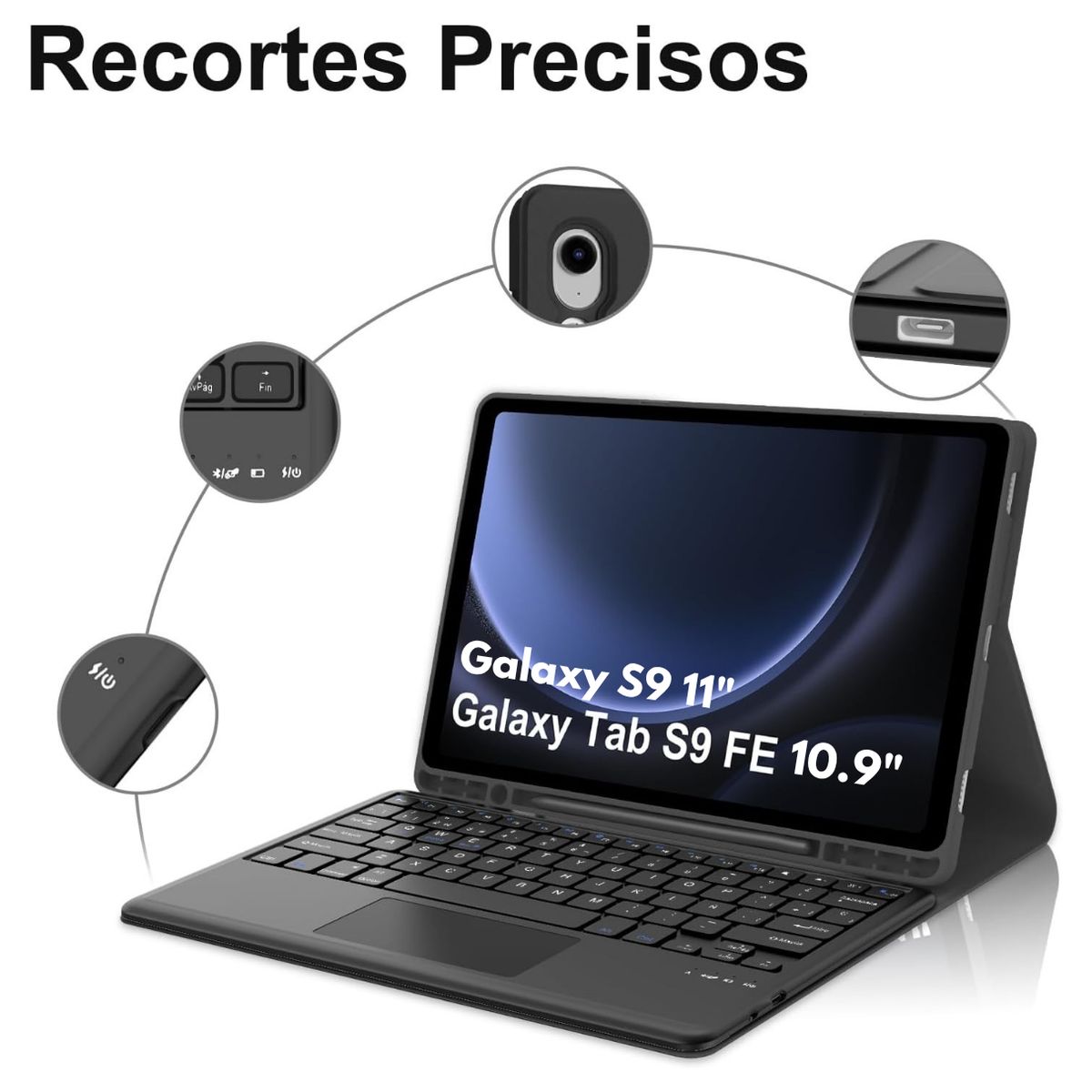 GENERICO - Funda Con Teclado Bluetooth Touchpad para Samsung S9  S9 FE - NEGRO