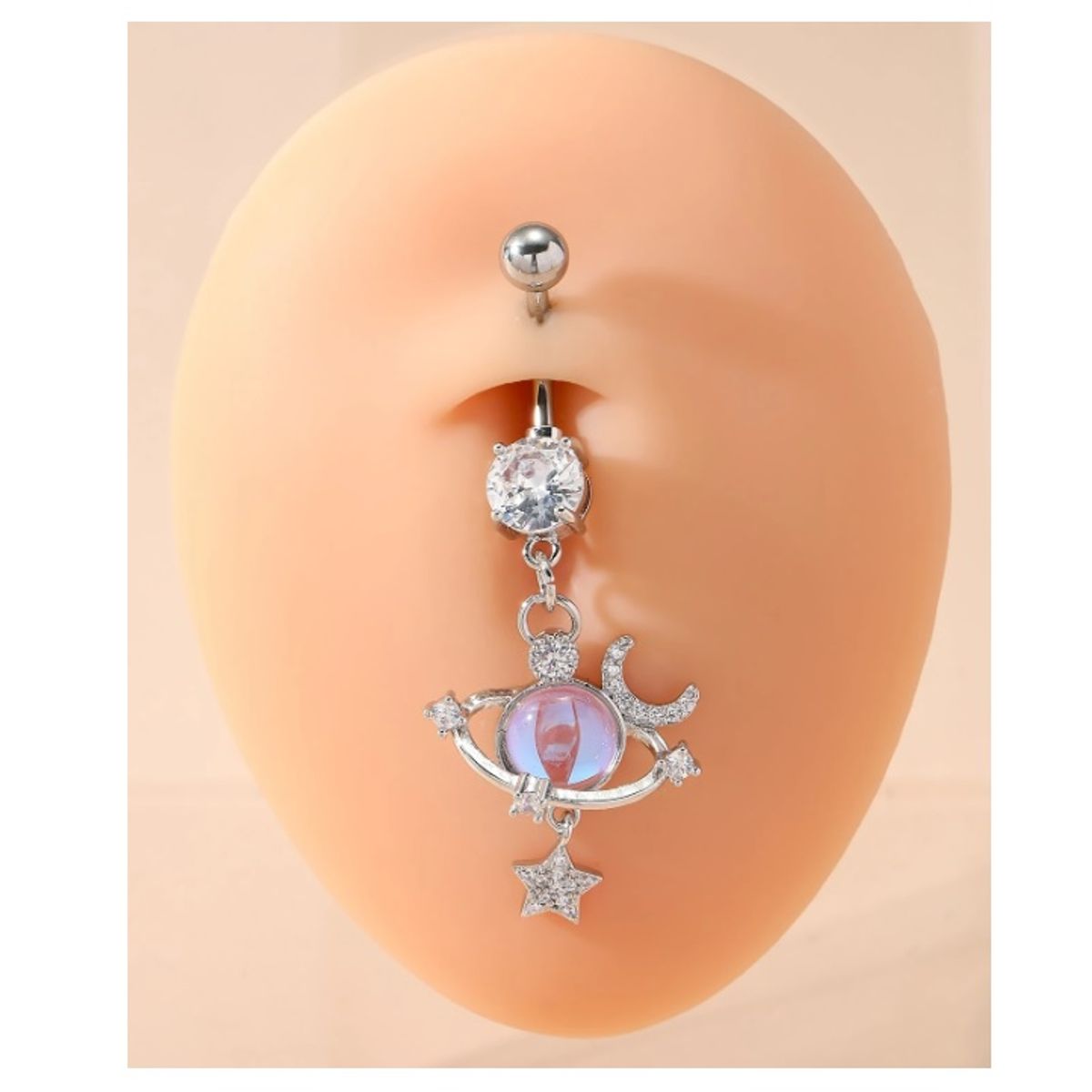 GENERICO - Piercing para ombligo planeta estrella y luna plateado