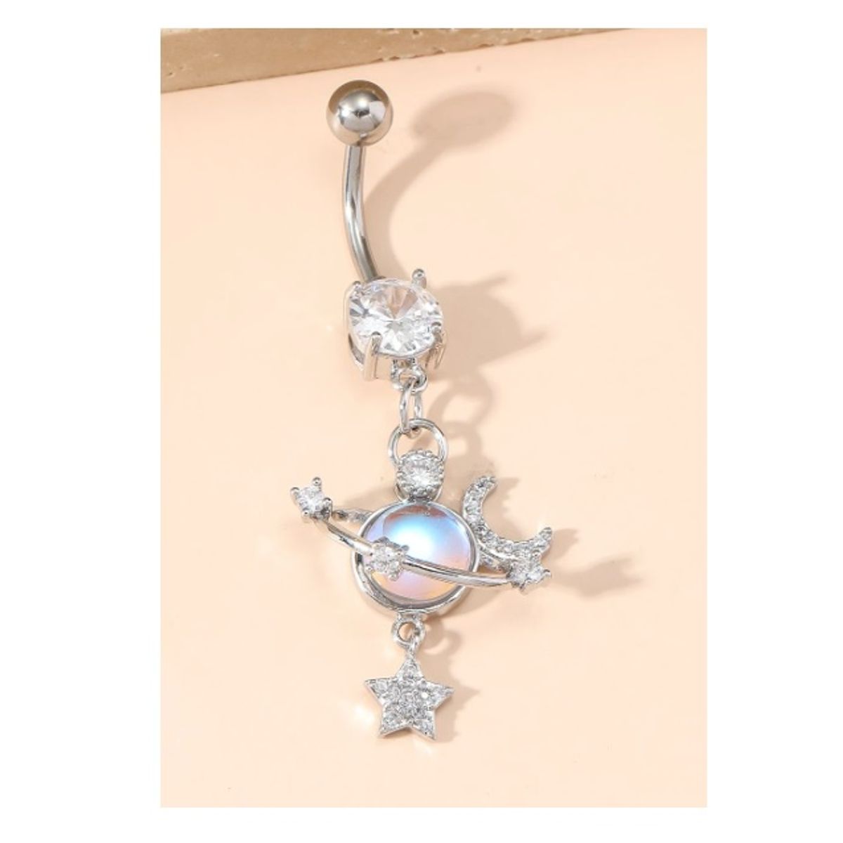 GENERICO - Piercing para ombligo planeta estrella y luna plateado
