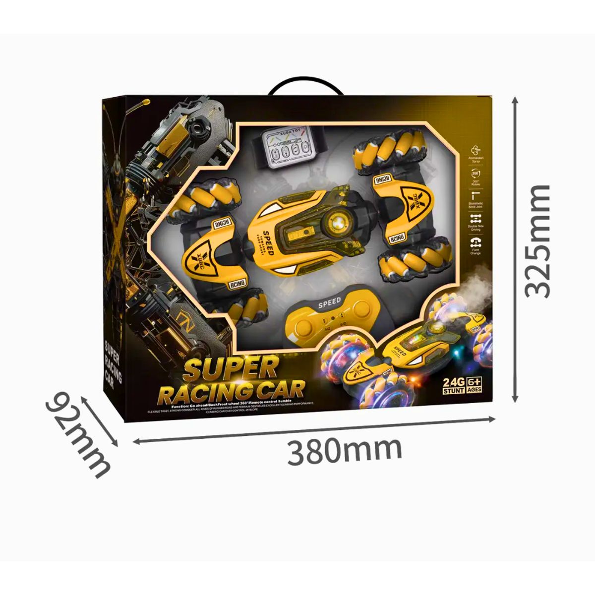 GENERICO - CARRO ACROBÁTICO CONTROL REMOTO STUNT AMARILLO CAR PARA NIÑOS 360° LUCES