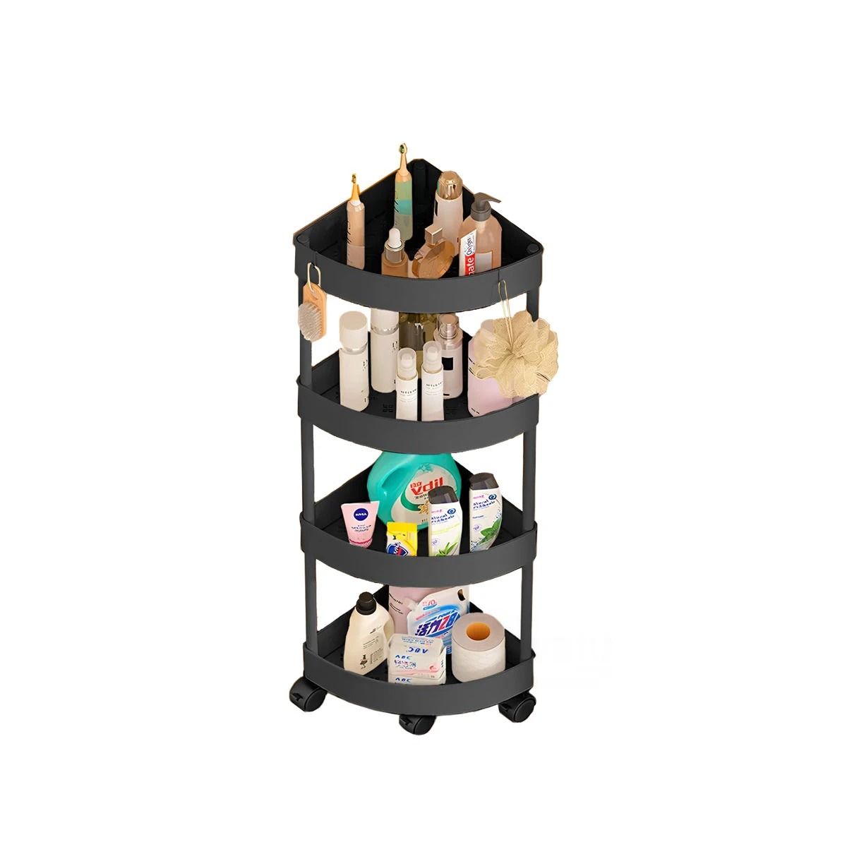 GENERICO - Estante Esquinero de 4 Niveles con Ruedas Color Negro