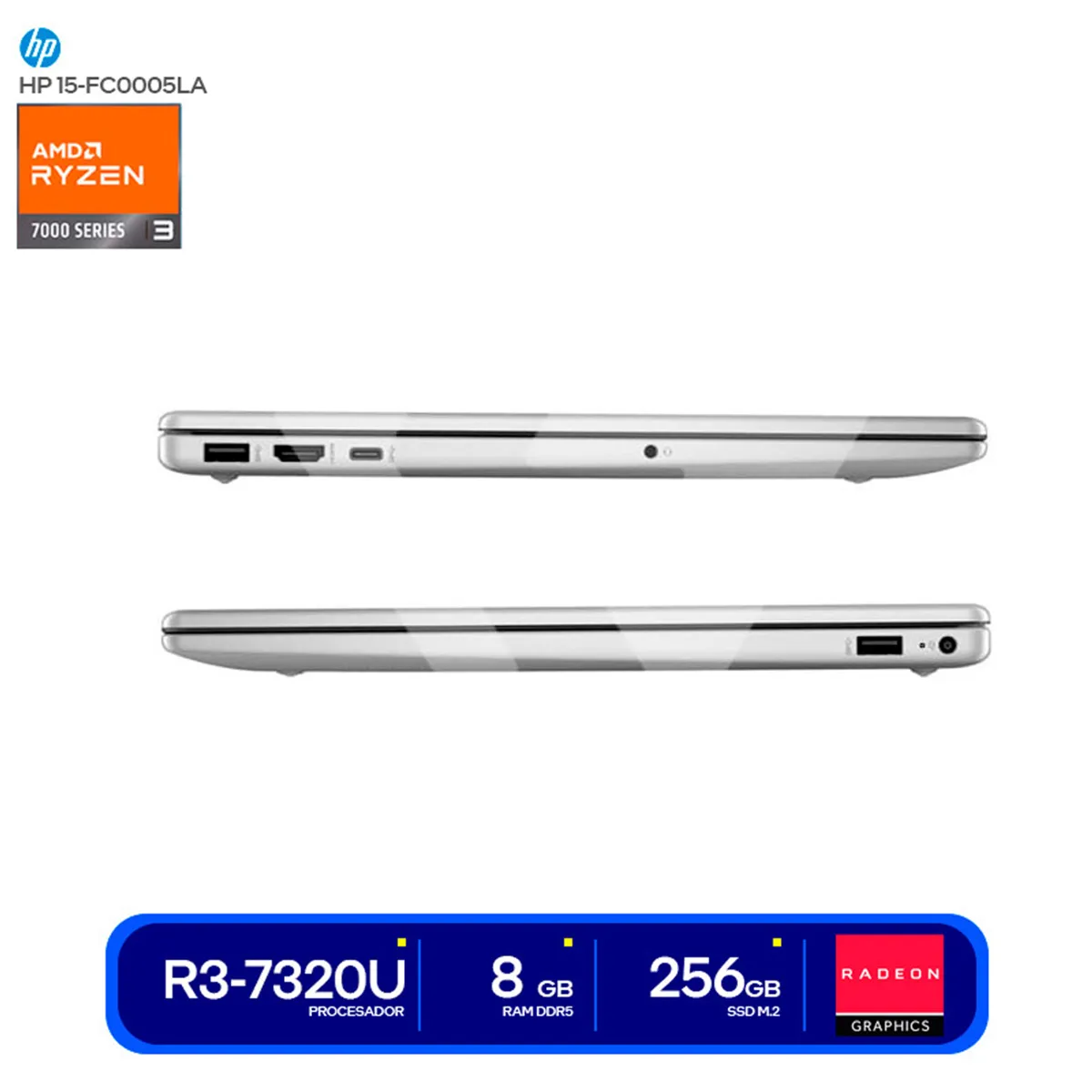 HP - Laptop Hp 15-Fc0005la Amd Ryzen 3 - 7320U, 15.6"Fhd, Ram 8Gb, Ssd 256Gb, Free Dos
